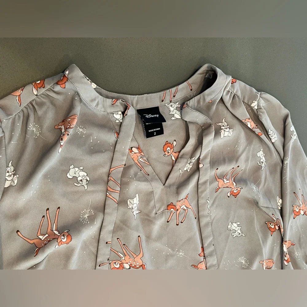 Torrid Plus Size 2 Disney Bambi Thumper Georgette Secretary Tie Peasant Blouse - Picture 4 of 9